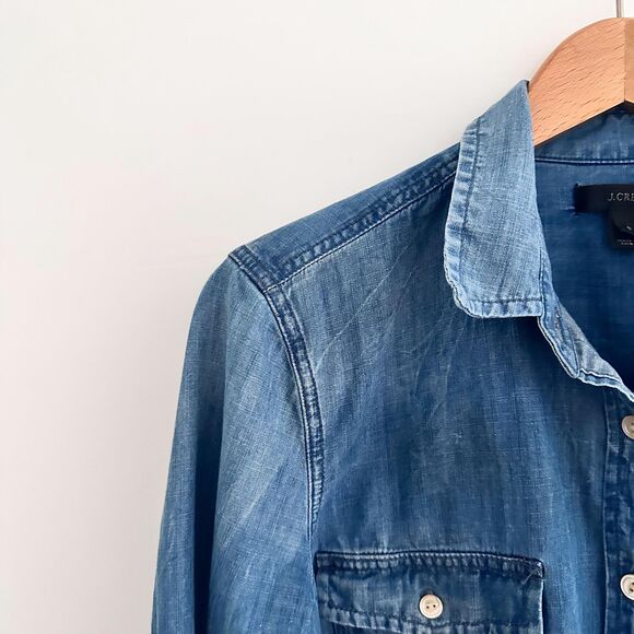 J. Crew Chambray Denim Shirt | Womens Button Front Top | Classic Casual Staple - Picture 3 of 9